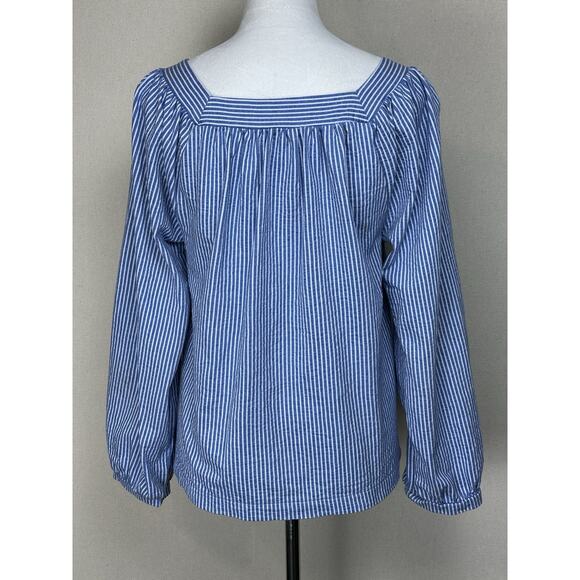 J.CREW Top Womens M Seersucker Striped Square Neck Stretch Cotton Blue - Picture 6 of 11